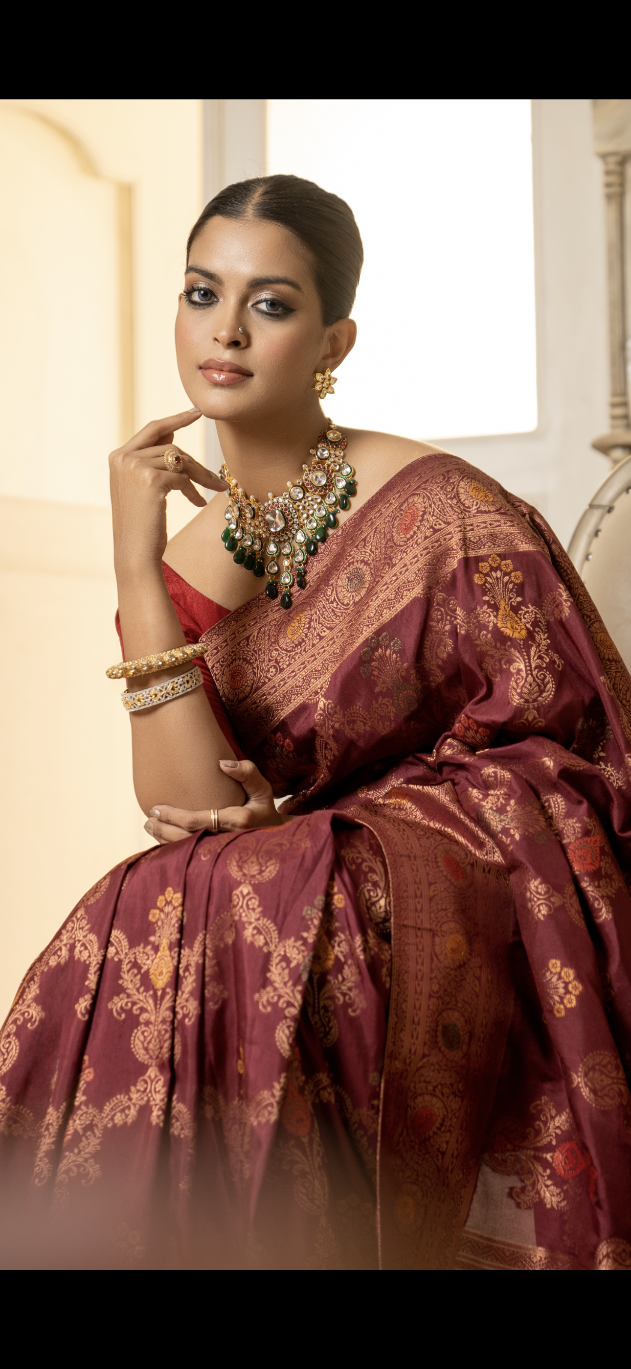 Maroon Jaal Banarasi Saree