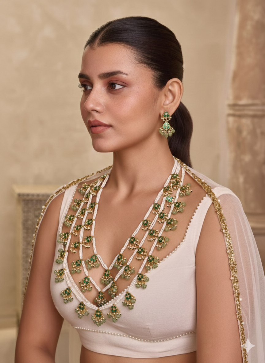 Layered Kundan & Emerald Set