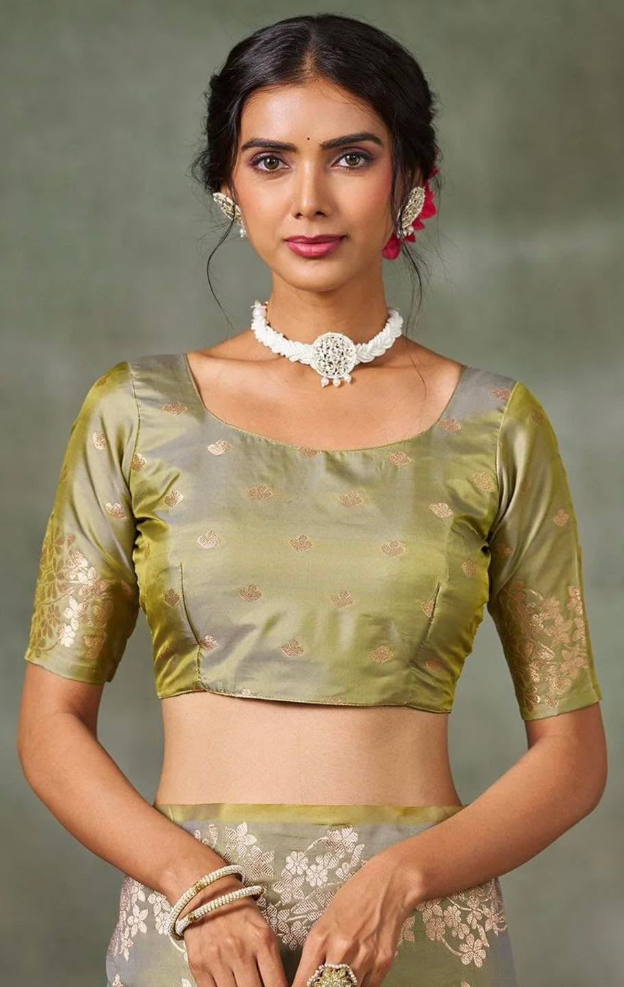 Olive Green Banarasi Silk Saree
