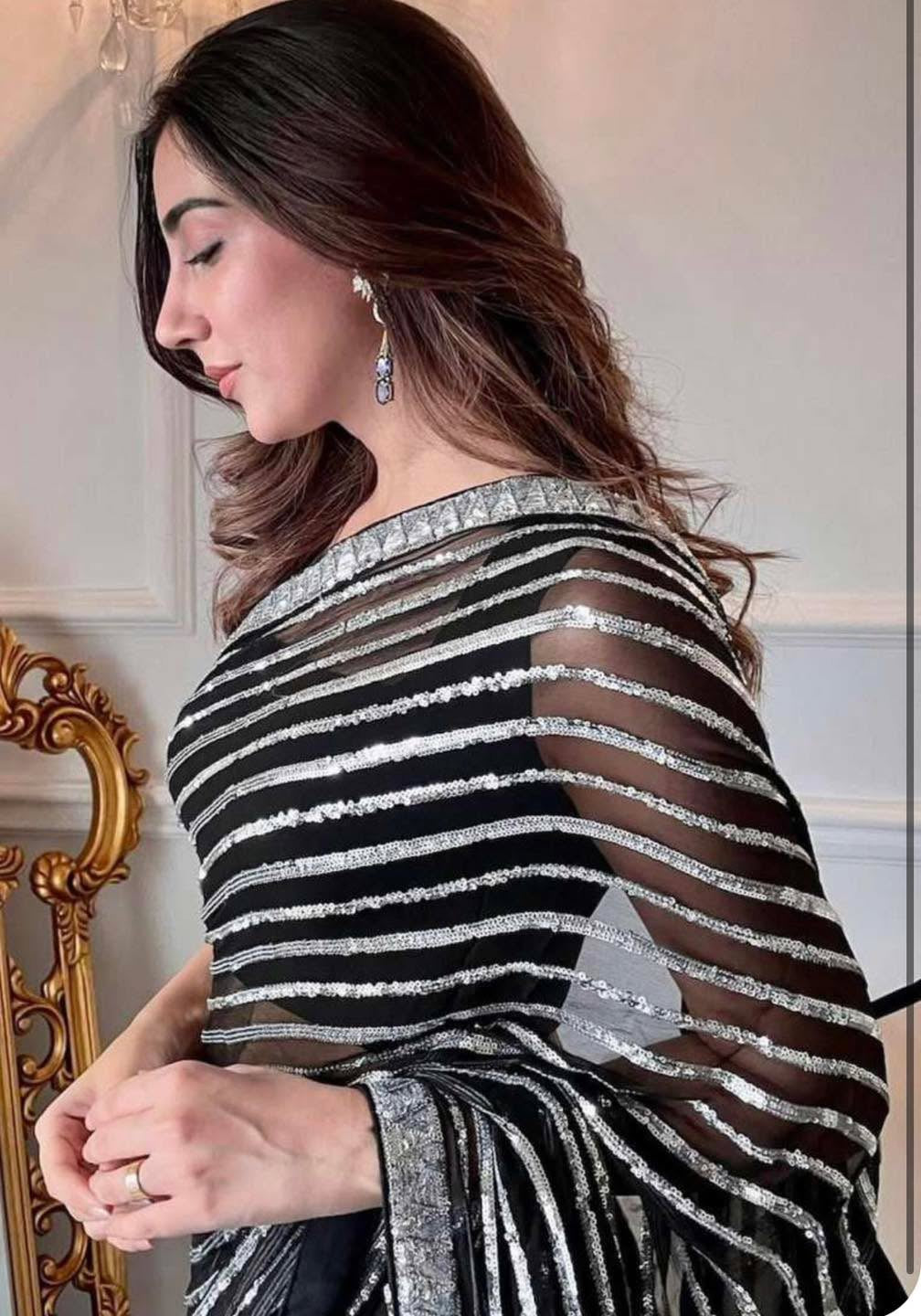 Black Striped Saree