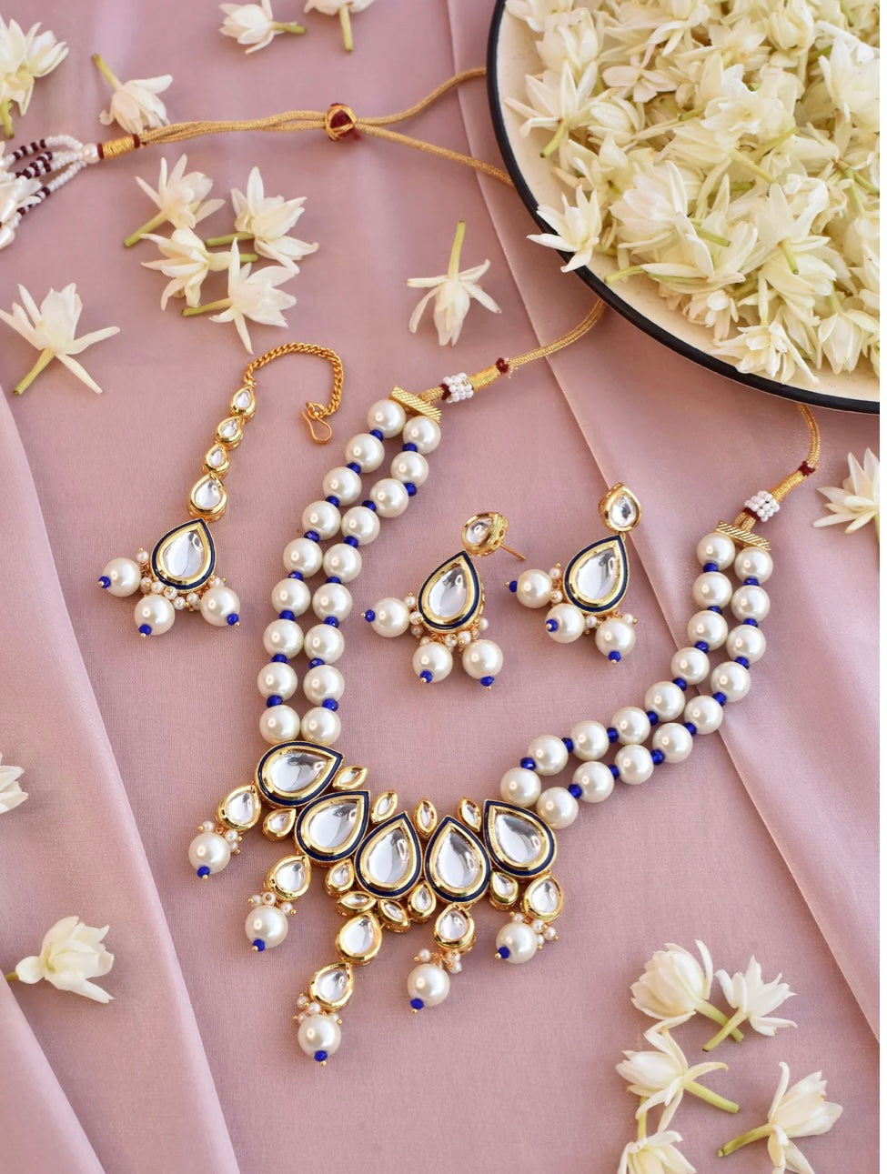 Blue pearl necklace set