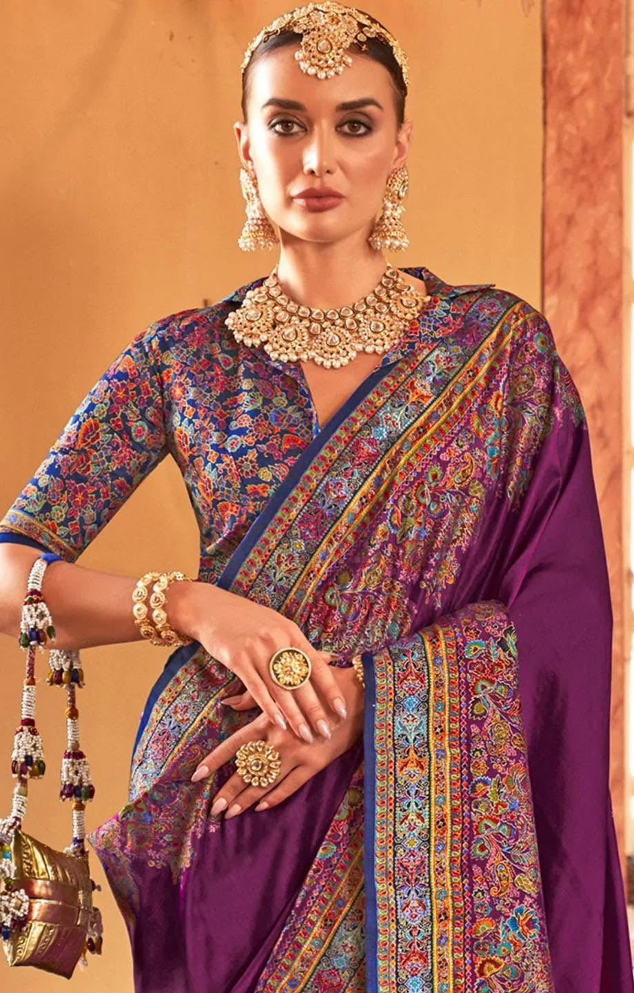 Purple n Pink Kani Silk Saree