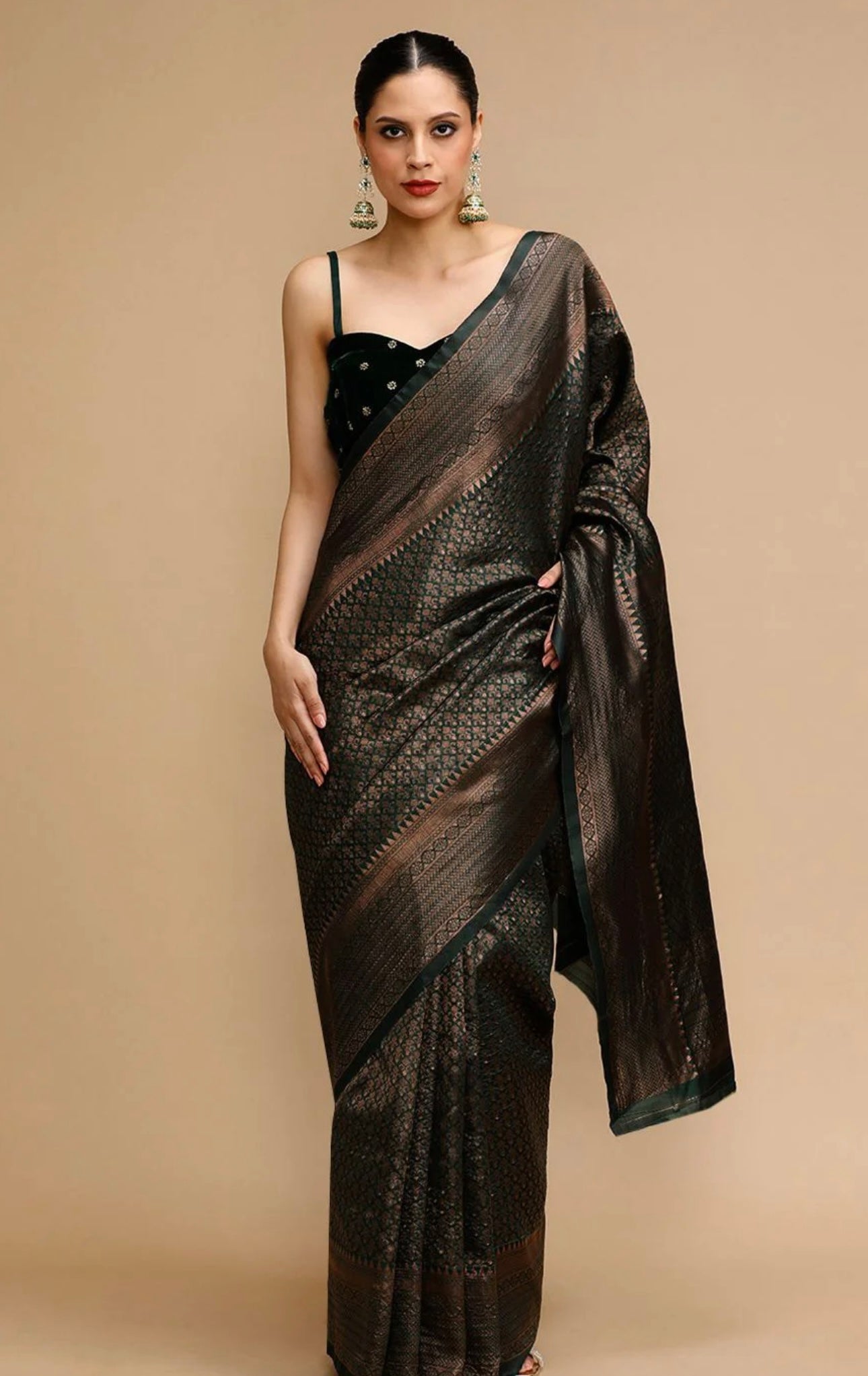Black & Green Kanchiwaram Saree