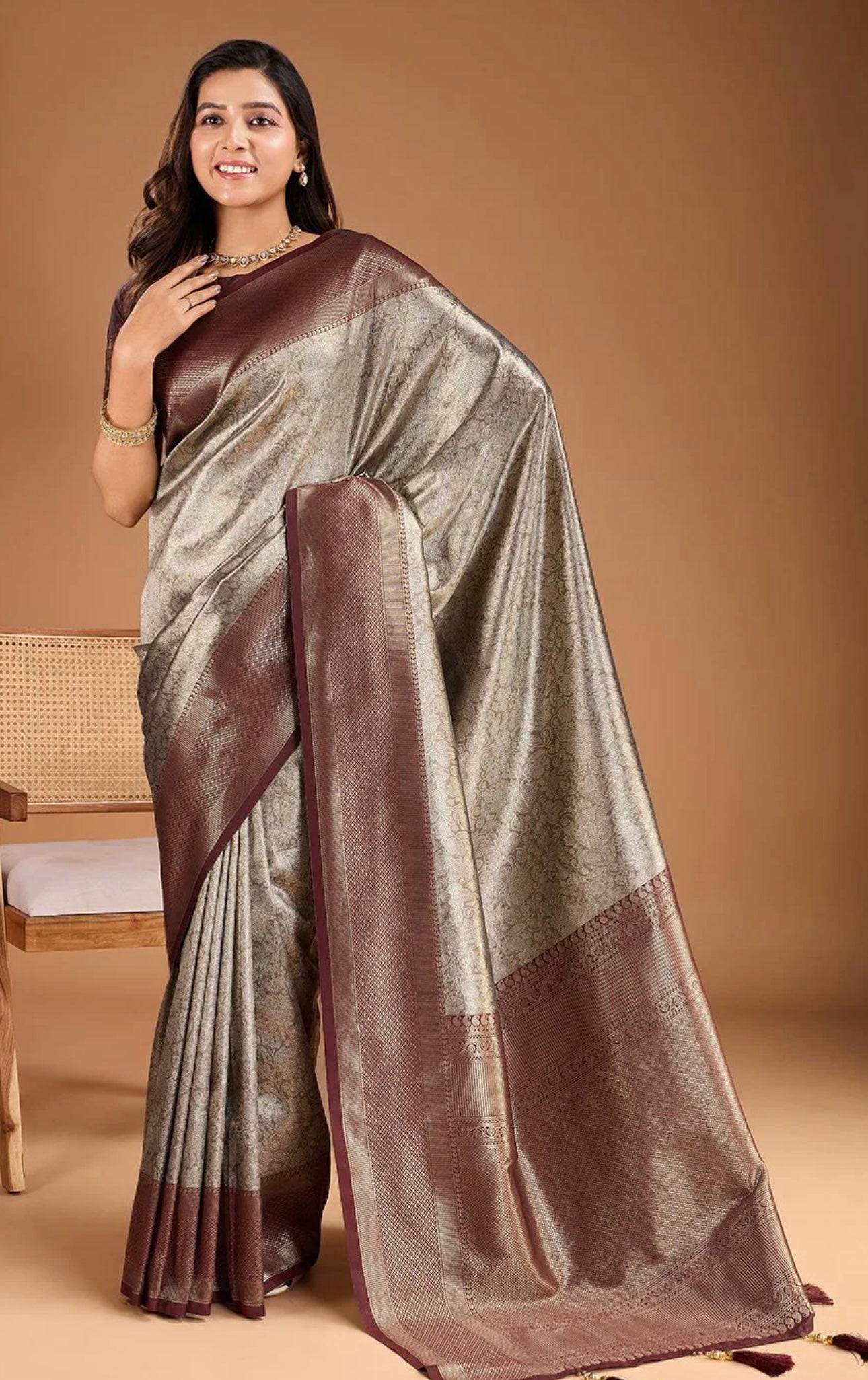 Nature Brown Kanjiwaram Saree