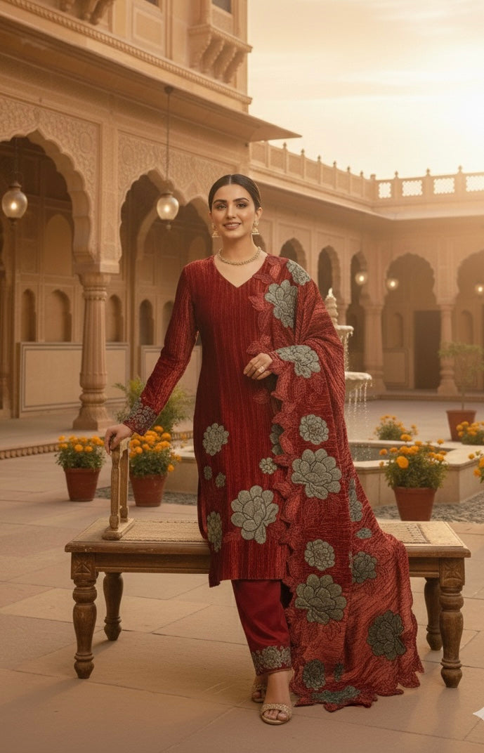 Wine Salwar Kameez Set