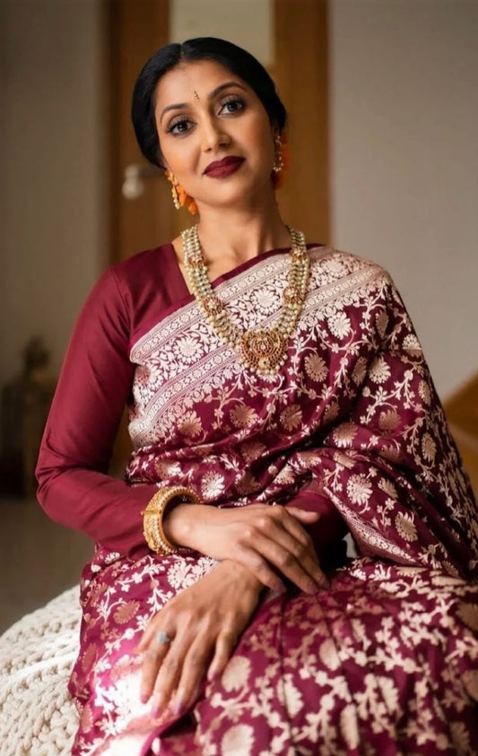 Maroon Jaal Saree