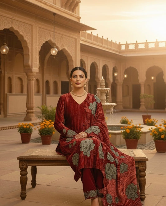 Wine Salwar Kameez Set