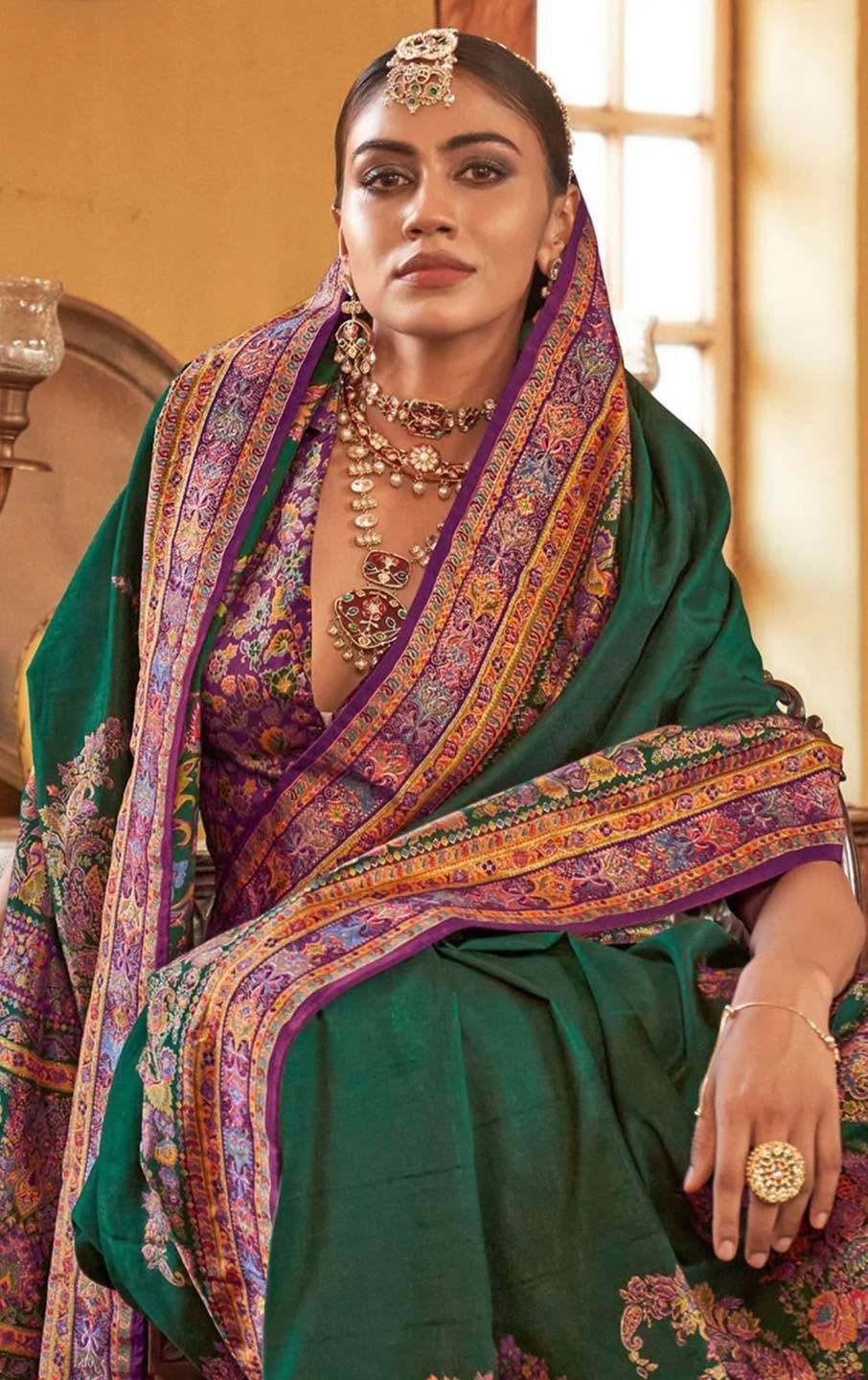 Bottle Green Kani Silk Saree