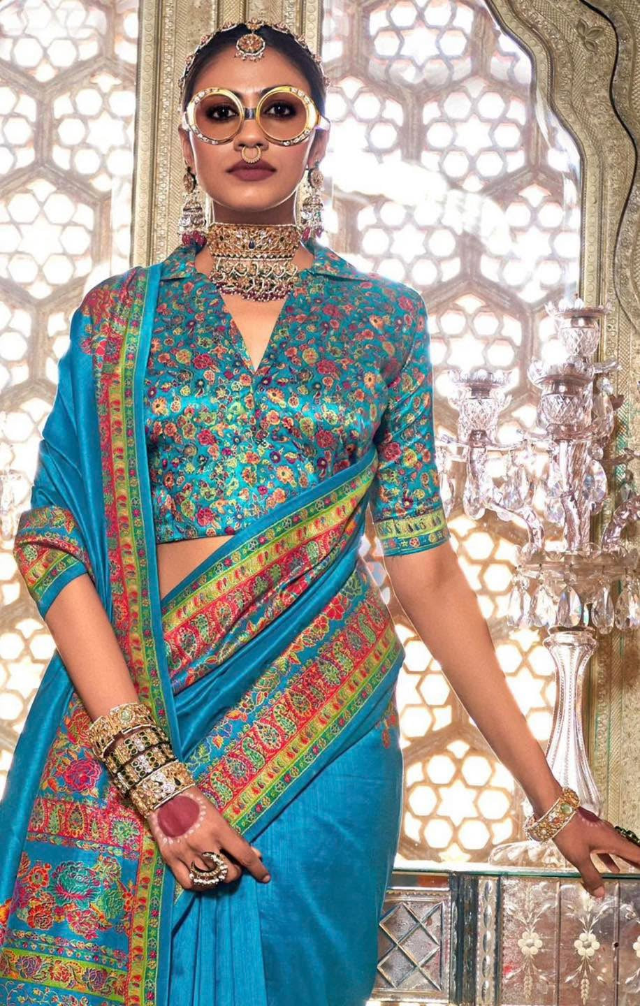Electric Blue Kani Silk Saree