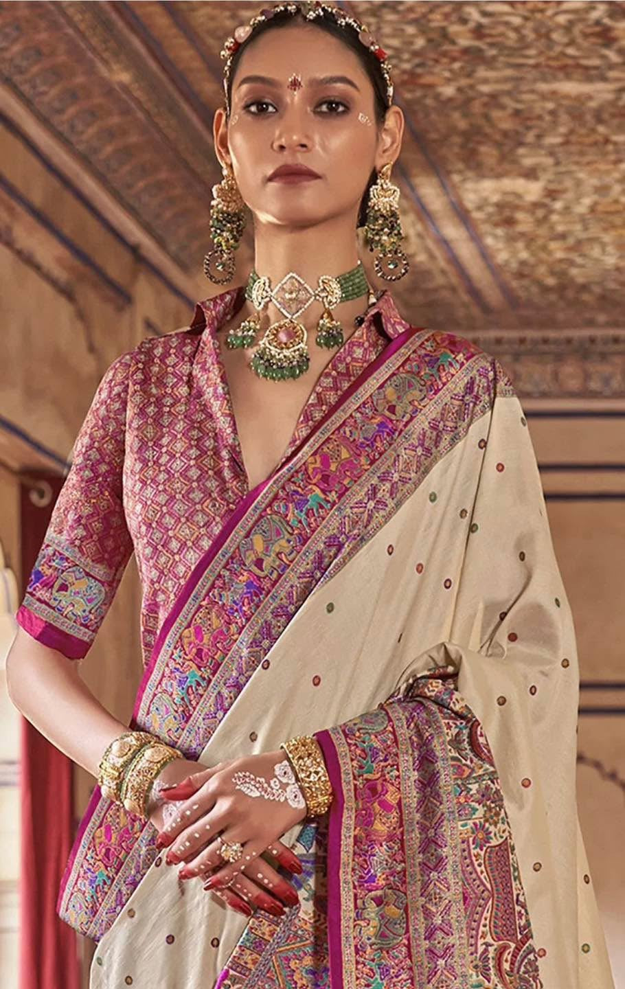 White Pink Kani Silk