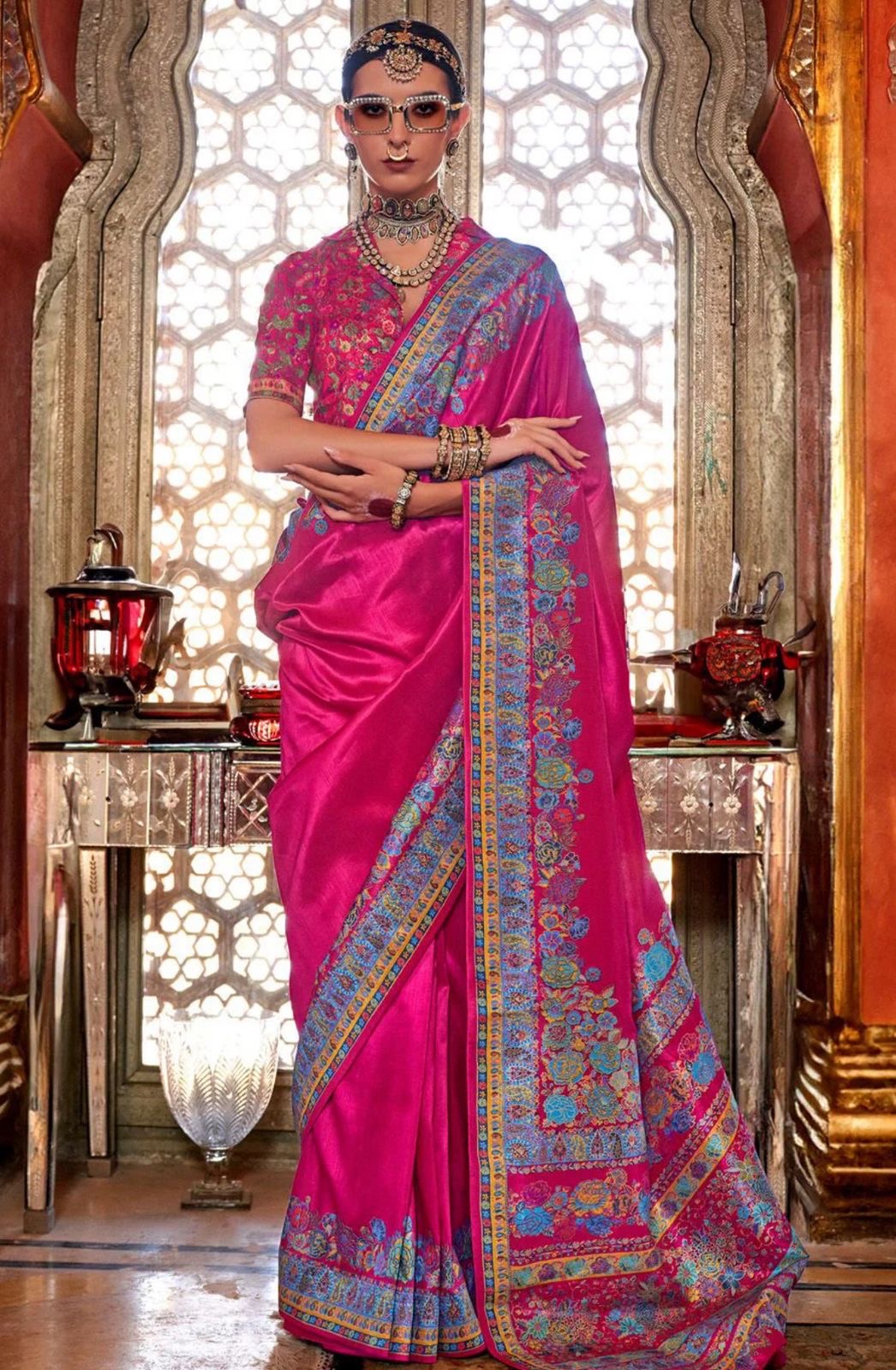Hot Pink Banarasi saree