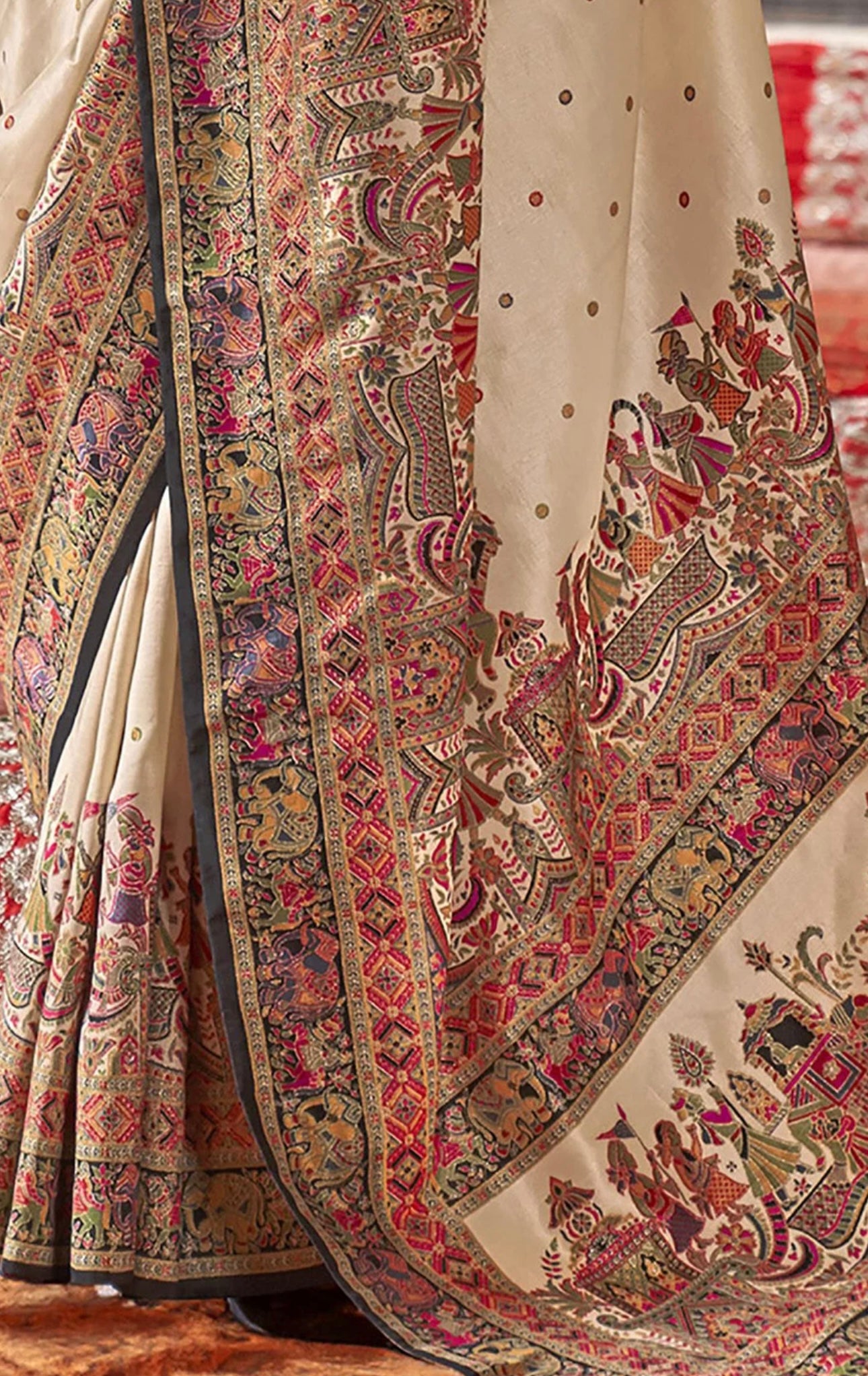 Off White & Brown Kani Silk saree