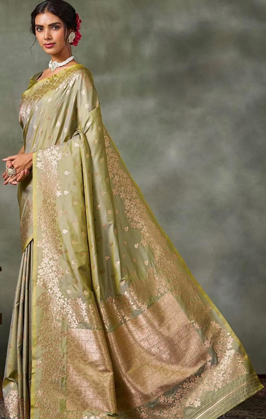 Olive Green Banarasi Silk Saree