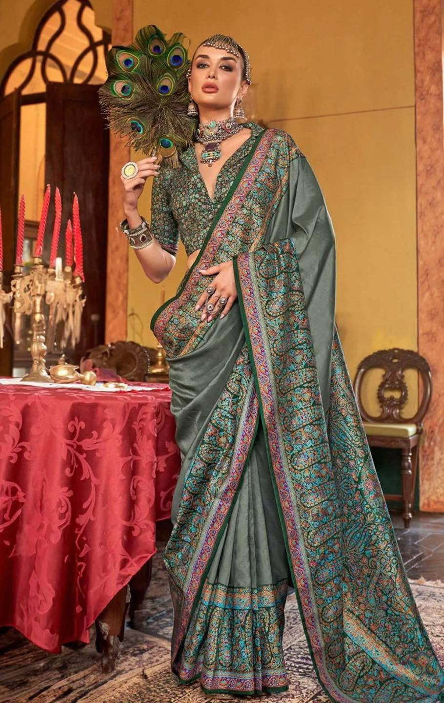 Sea Green Kani Silk Saree