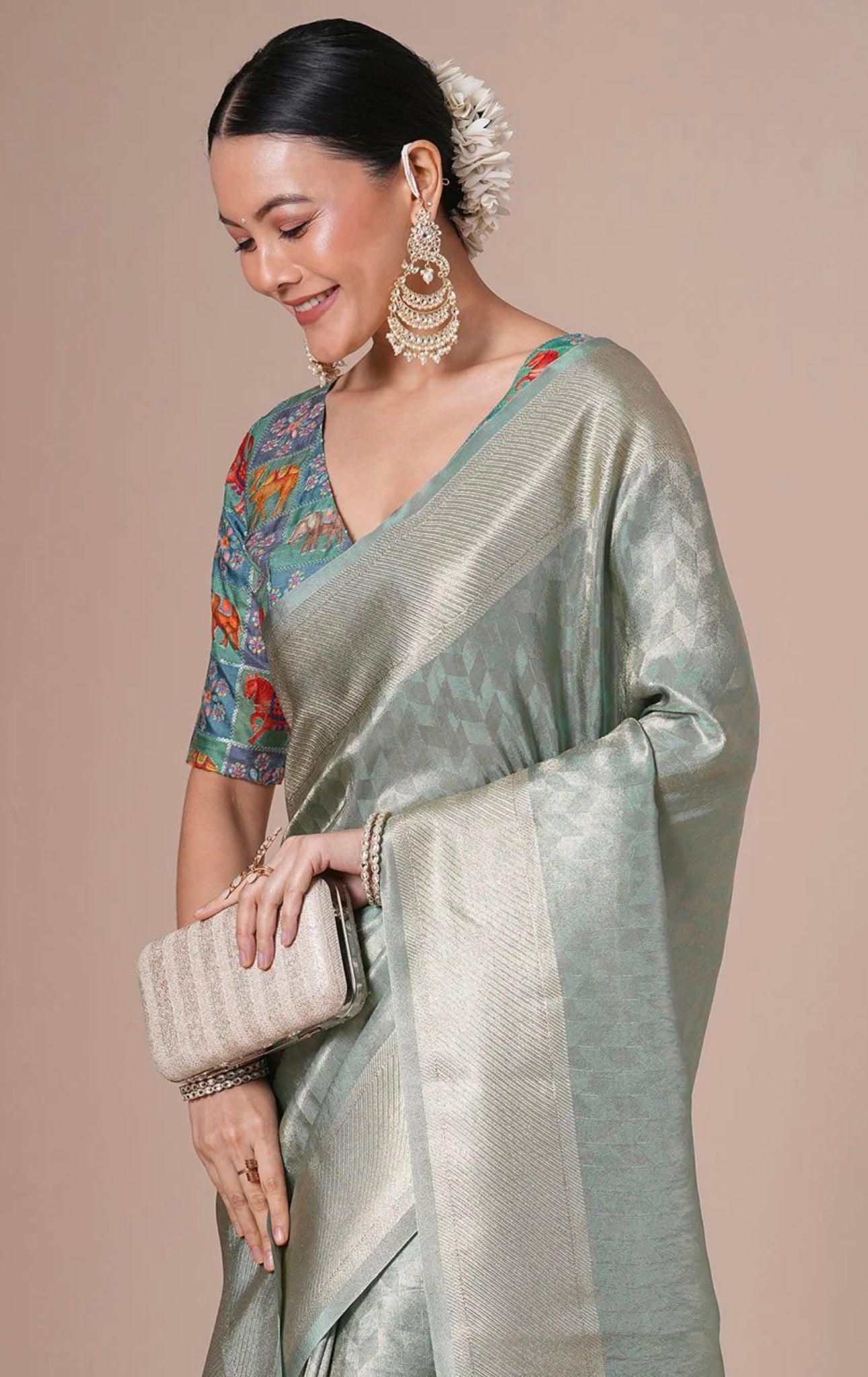 Sea green Kanjiwaram Saree