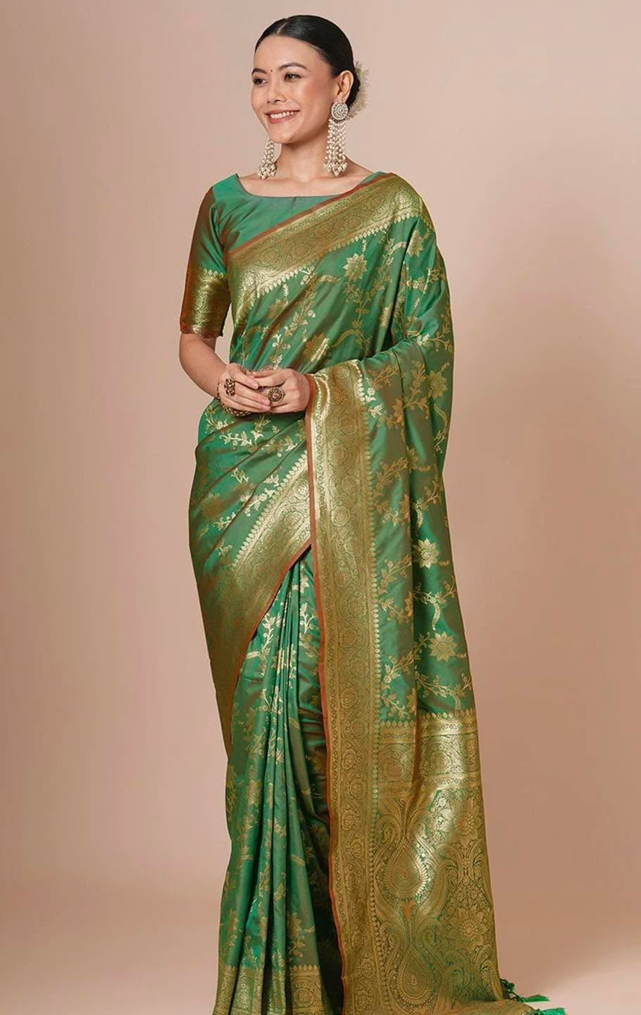 Emerald Green Banarasi Saree