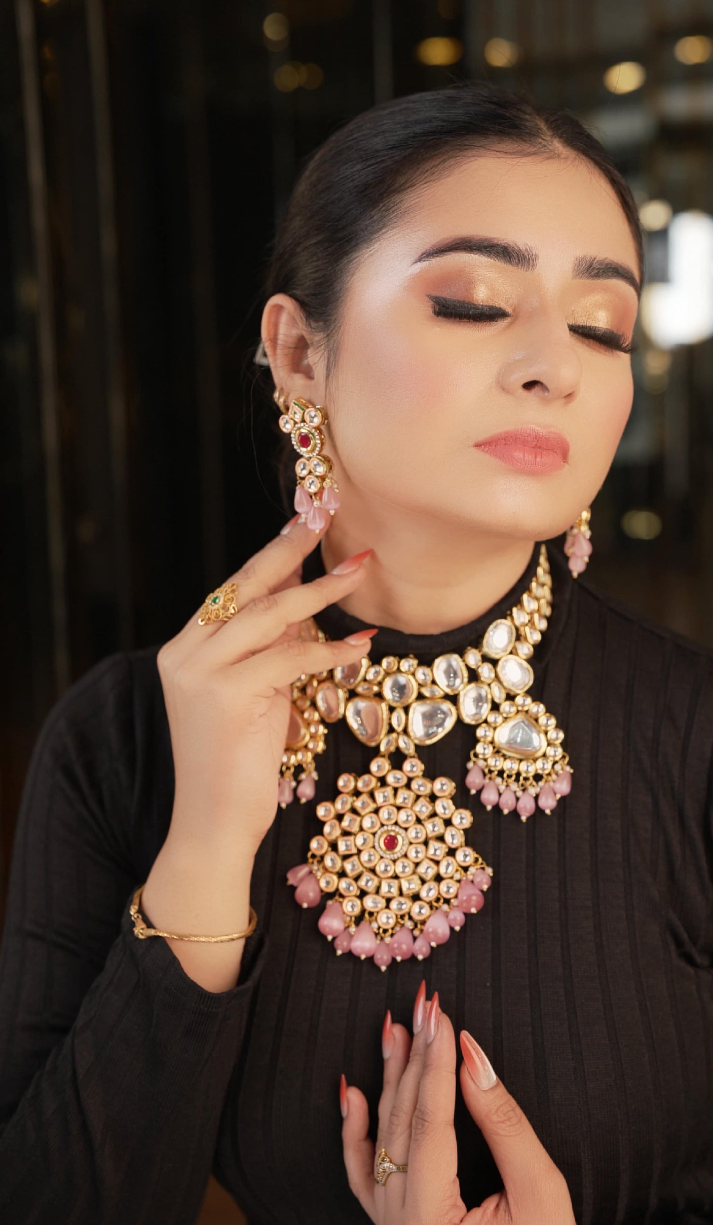 Baby Pink Kundan set