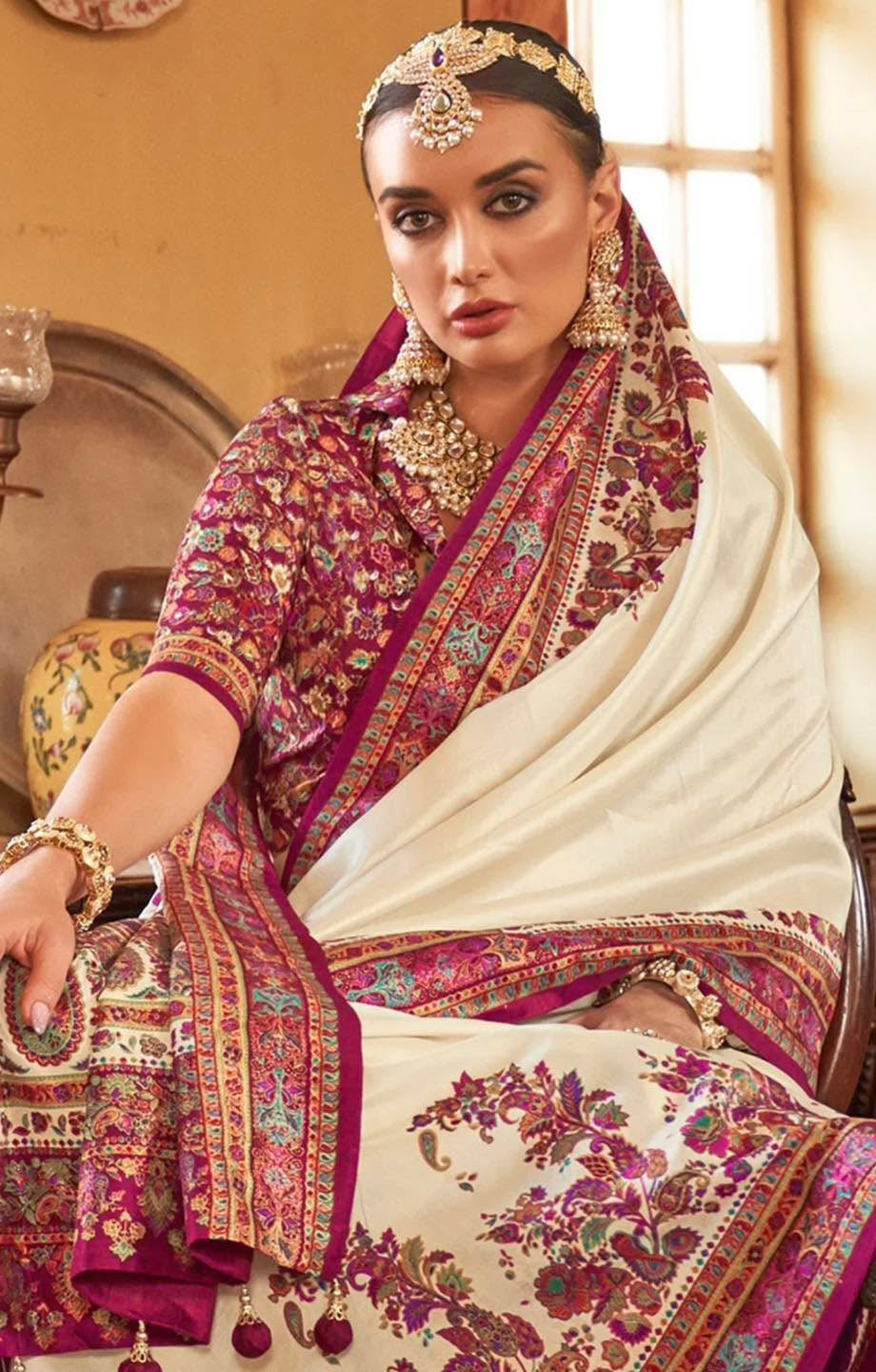 Royal White Kani Silk Saree