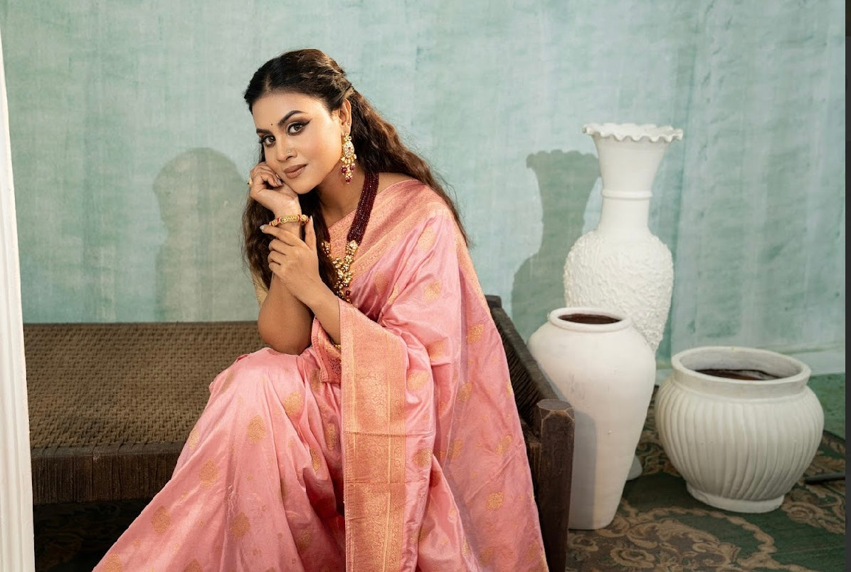 Dusky Pink Katan Saree