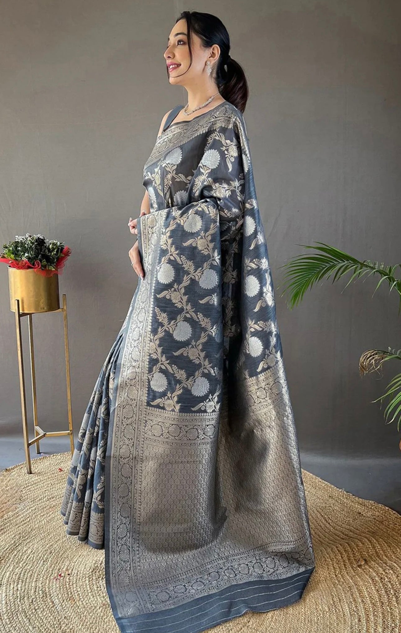 Grey Banarasi Saree