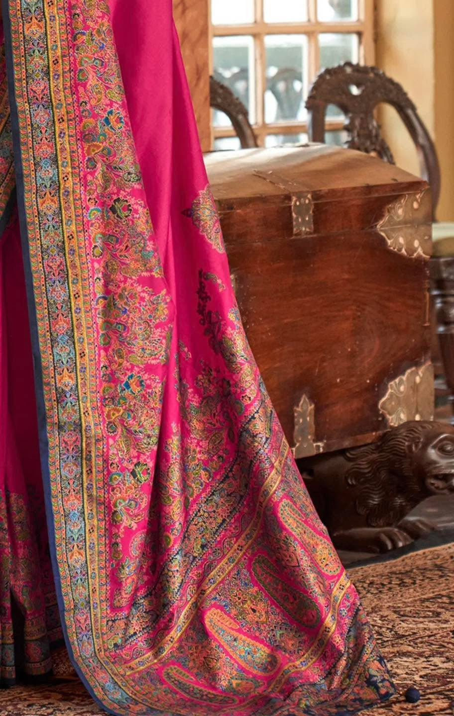 Hot Pink Kani Silk Saree
