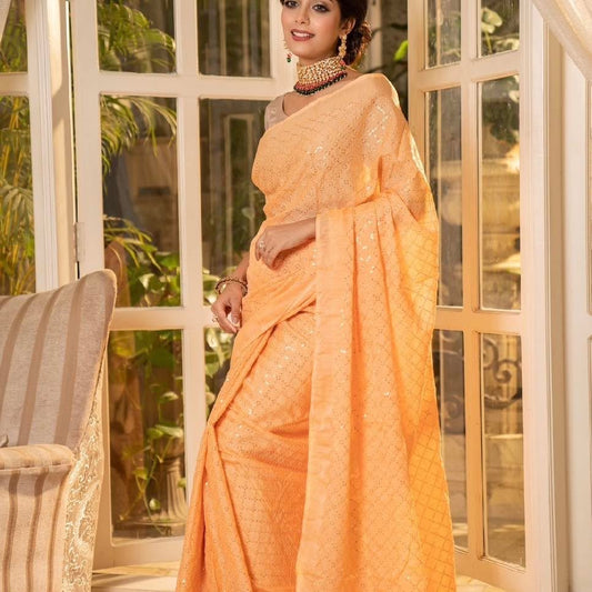 Peach Swaroski Saree