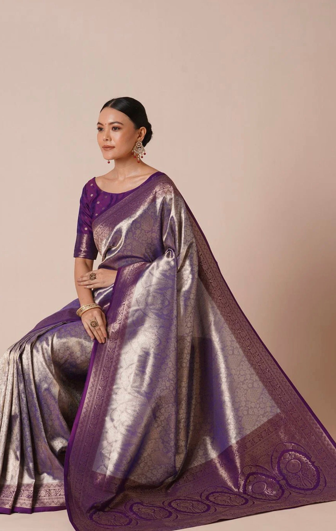 Purple & Silver Kanjiwaram