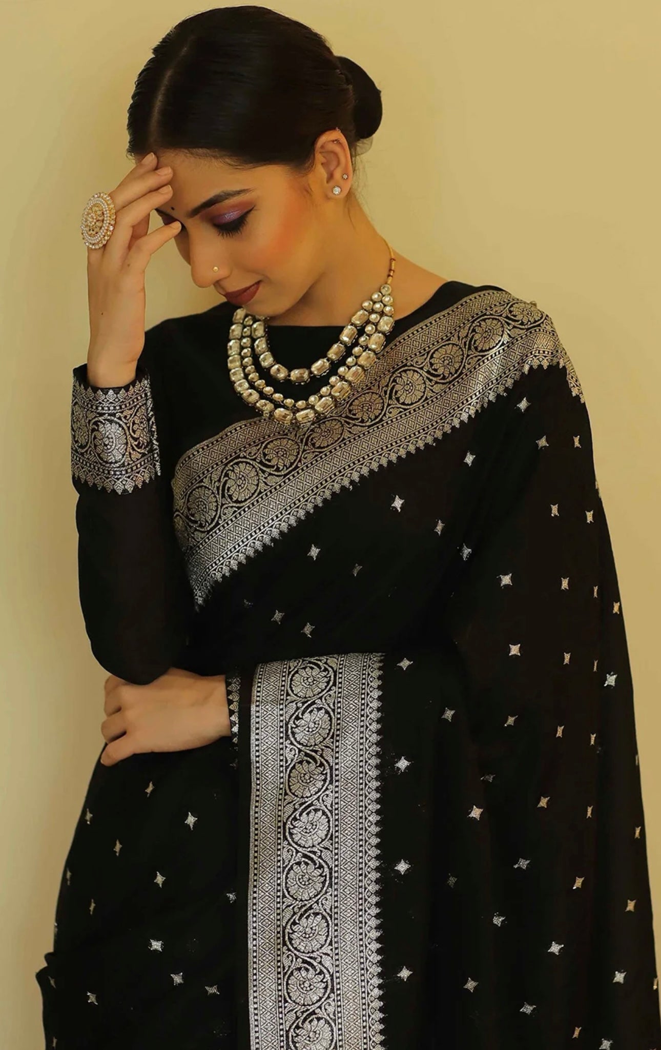 Black & Silver Kanjiwaram Saree