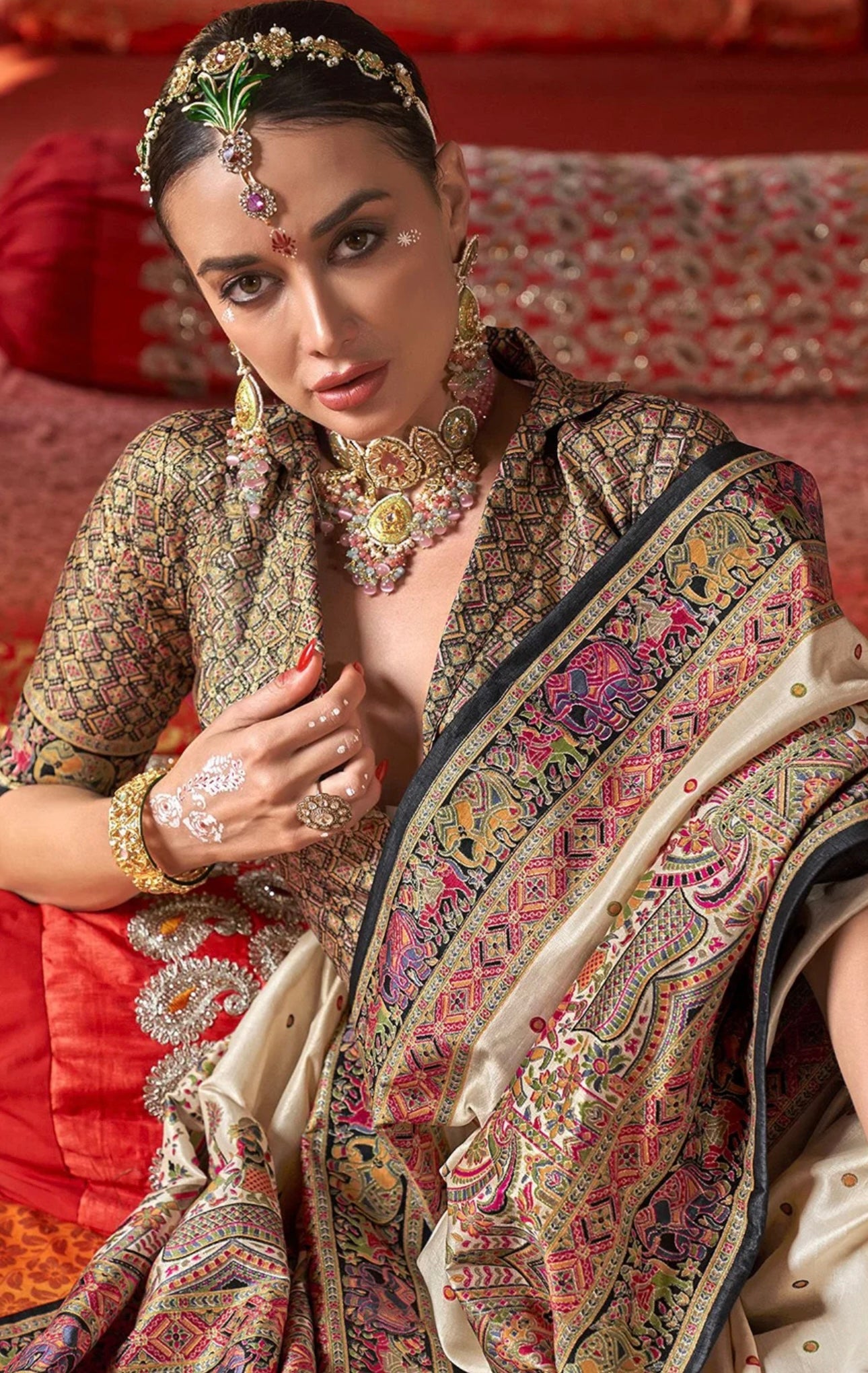 Off White & Brown Kani Silk saree