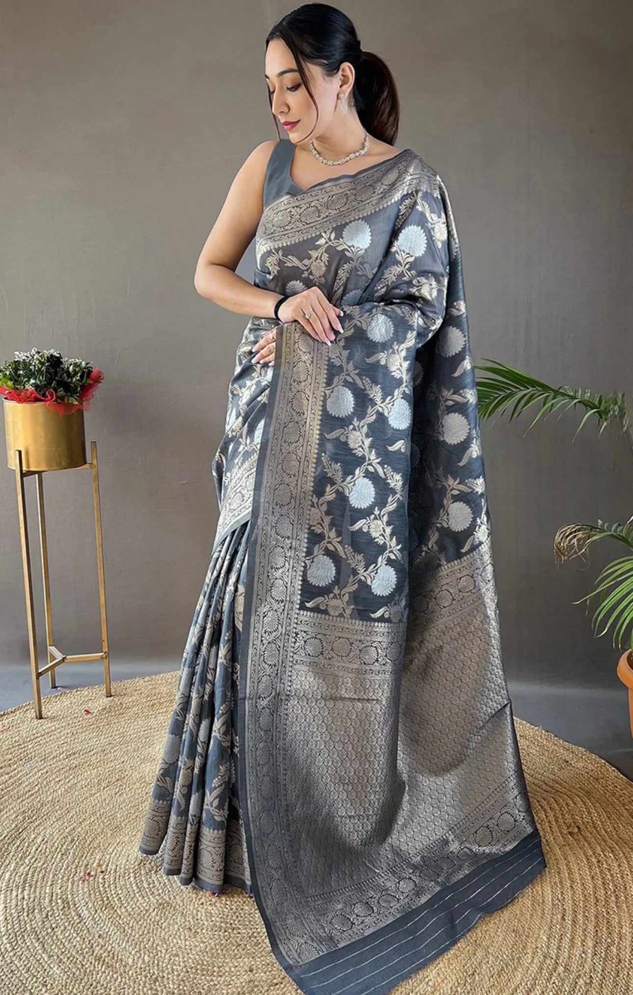 Grey Banarasi Saree