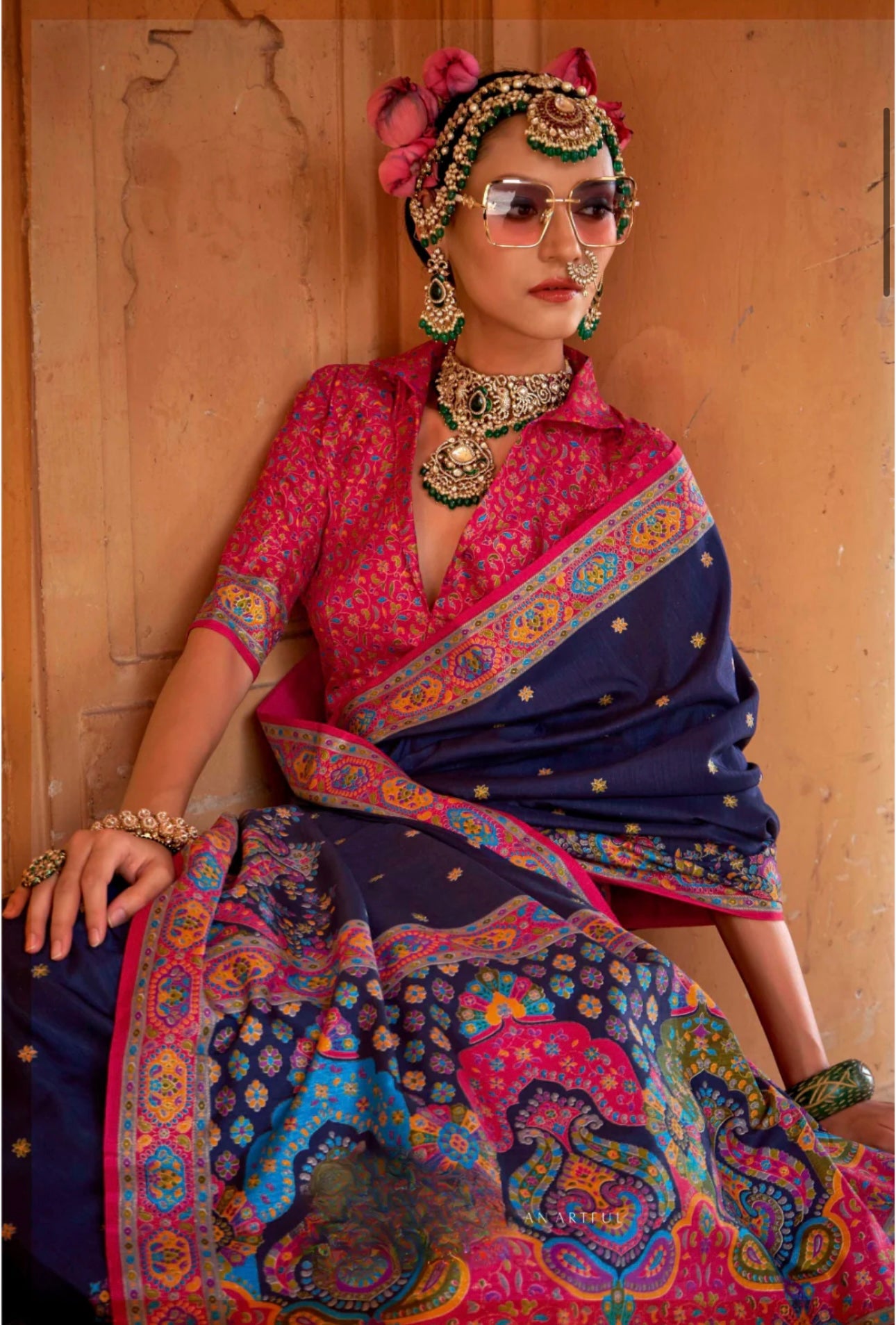Navy Blue Flora saree