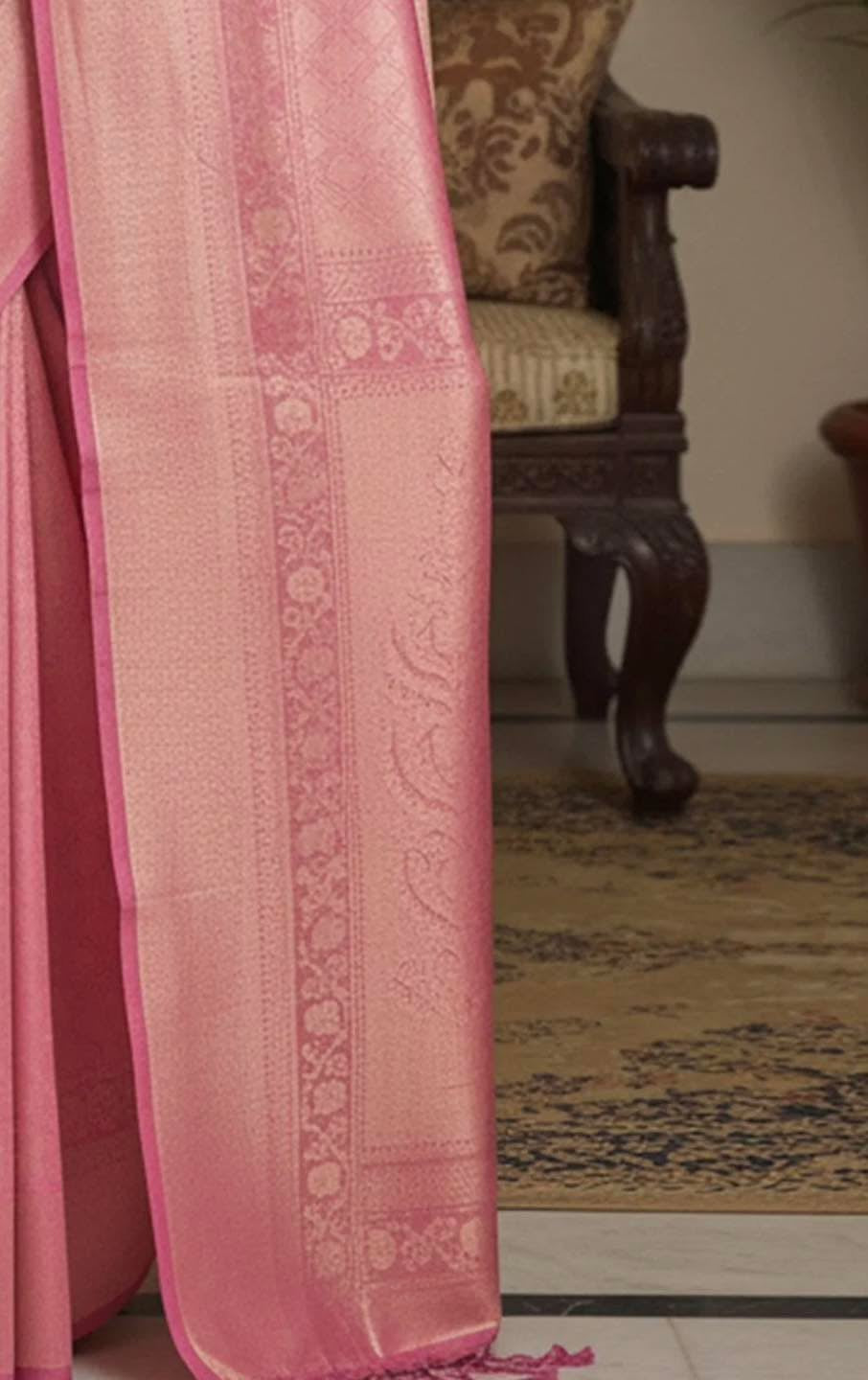 Baby Pink Katan Saree