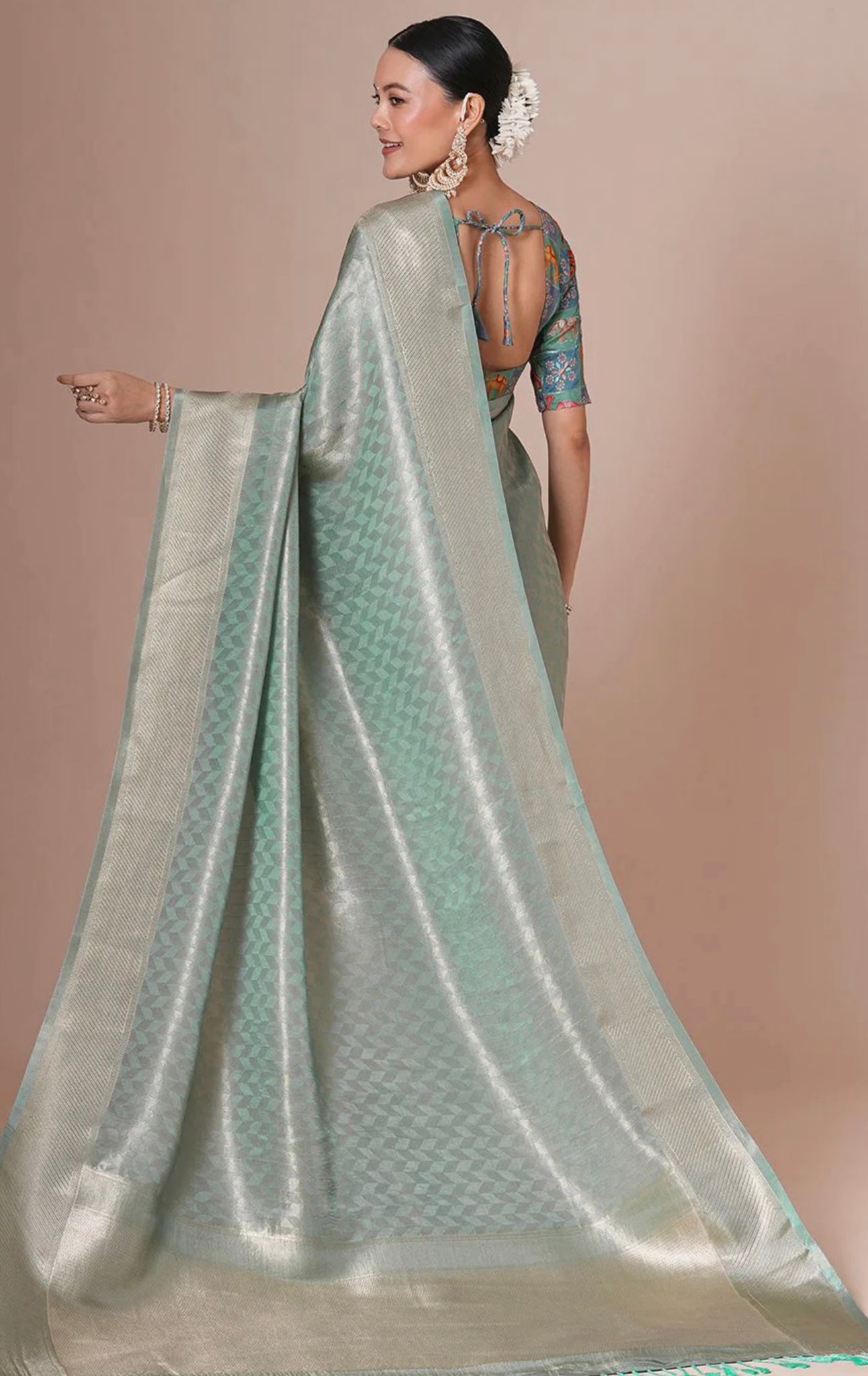 Sea green Kanjiwaram Saree