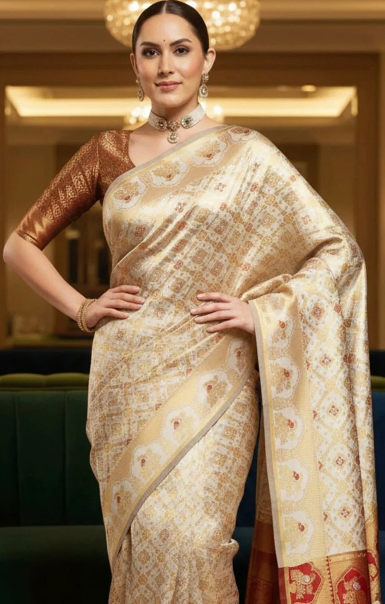 Off white & Red Kanjiwaram Saree