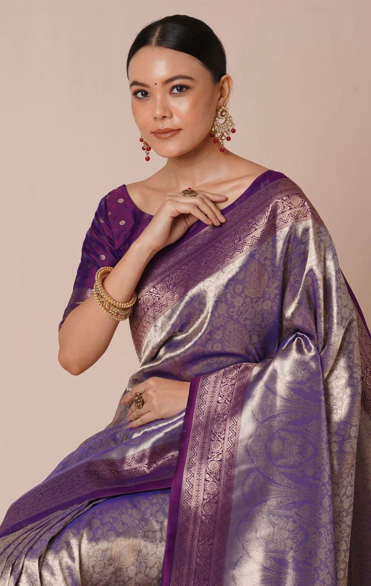 Purple & Silver Kanjiwaram