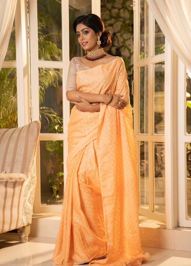 Peach Swaroski Saree