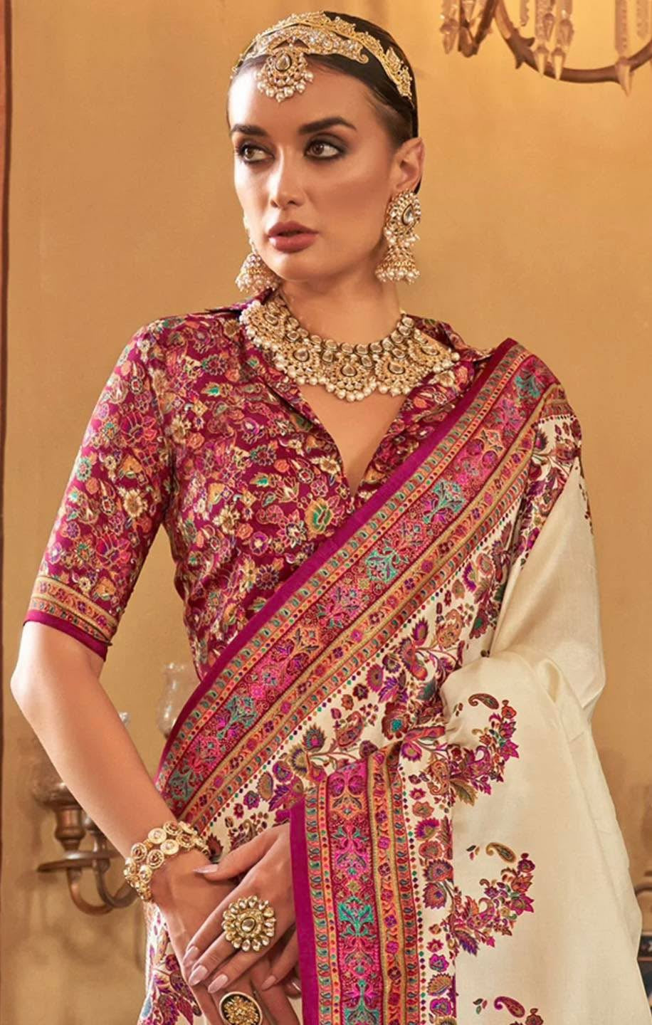 Royal White Kani Silk Saree