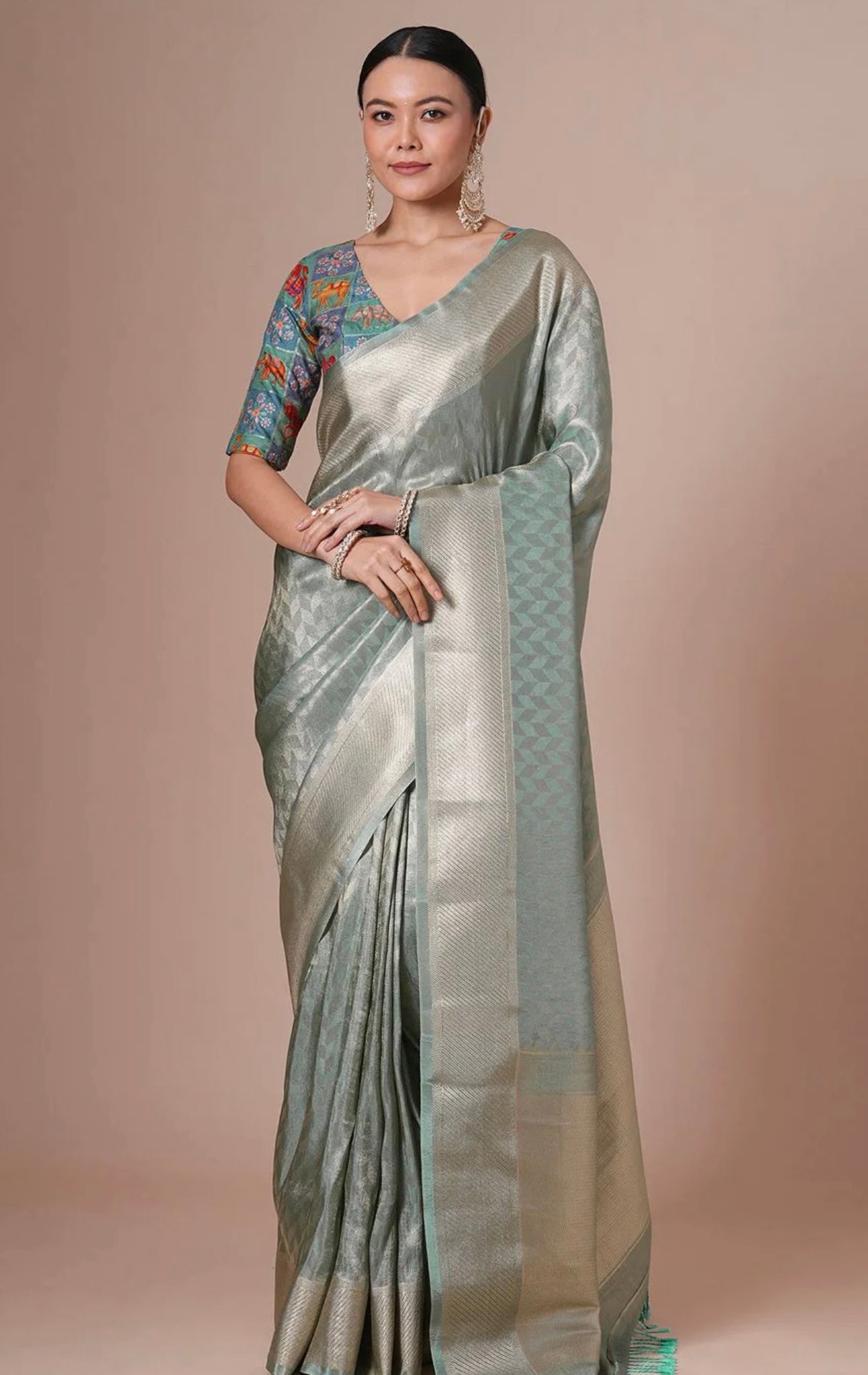 Sea green Kanjiwaram Saree