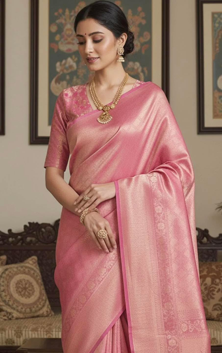 Baby Pink Katan Saree