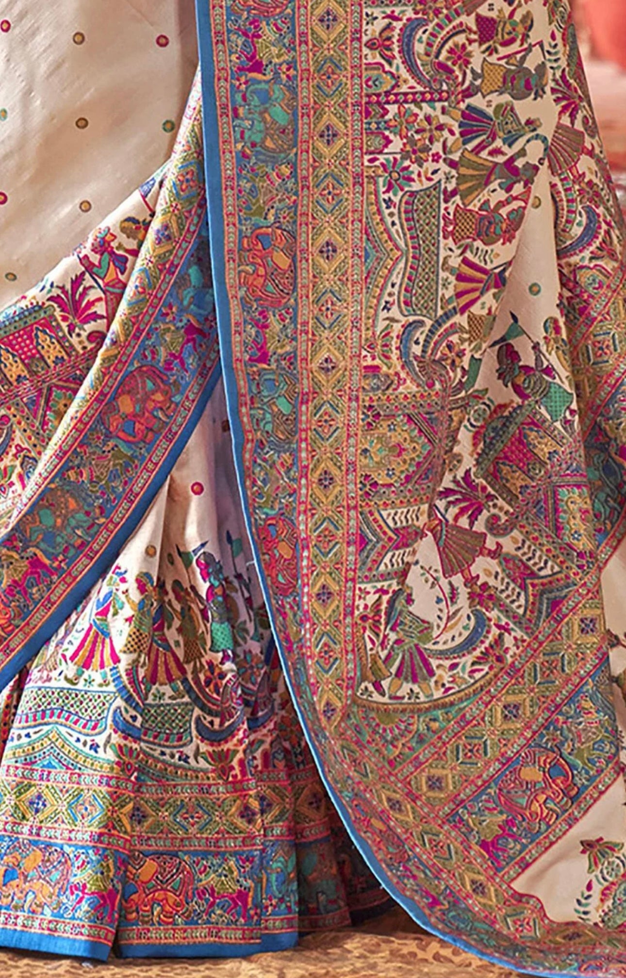 Off white & Blue Kani Silk Saree