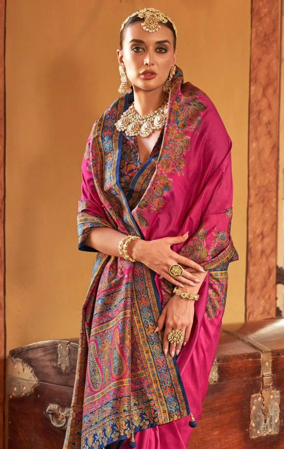 Hot Pink Kani Silk Saree