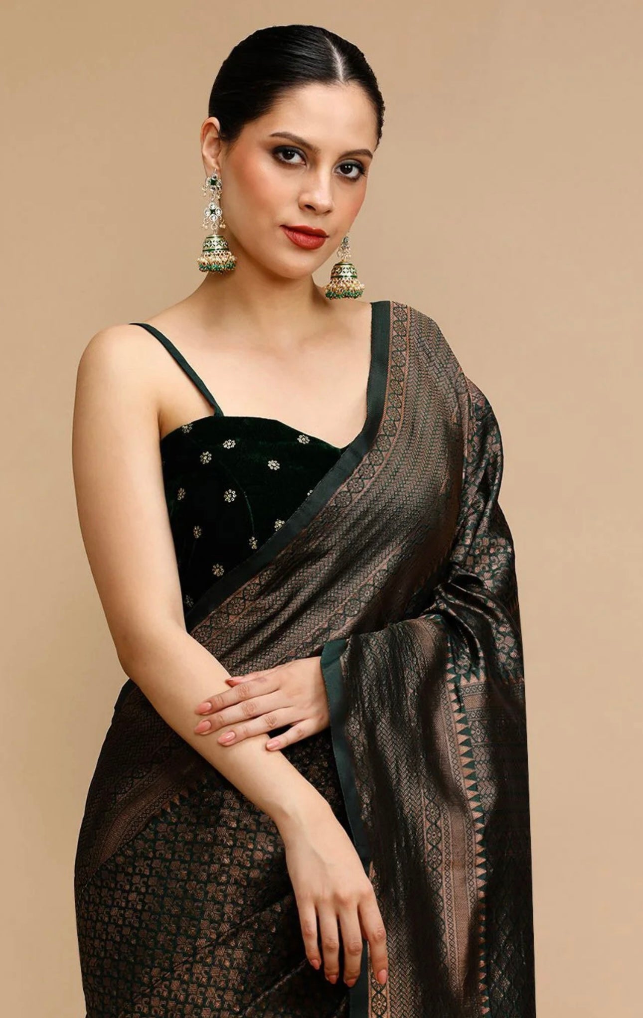 Black & Green Kanchiwaram Saree