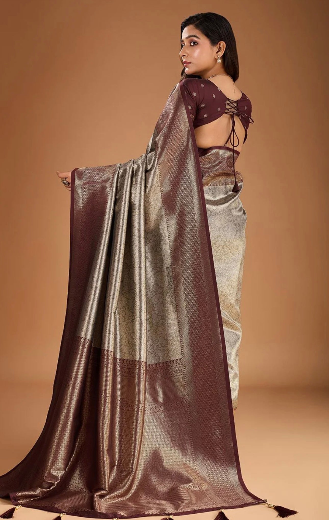 Nature Brown Kanjiwaram Saree