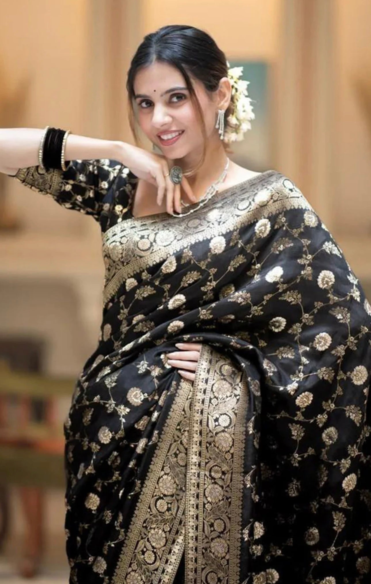 Black Jaal Kanjiwaram Saree
