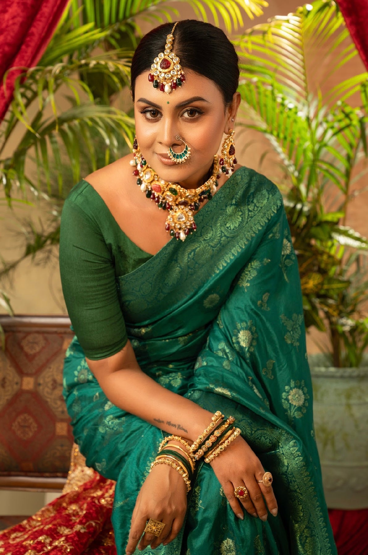 Bottle Green Banarasi Saree
