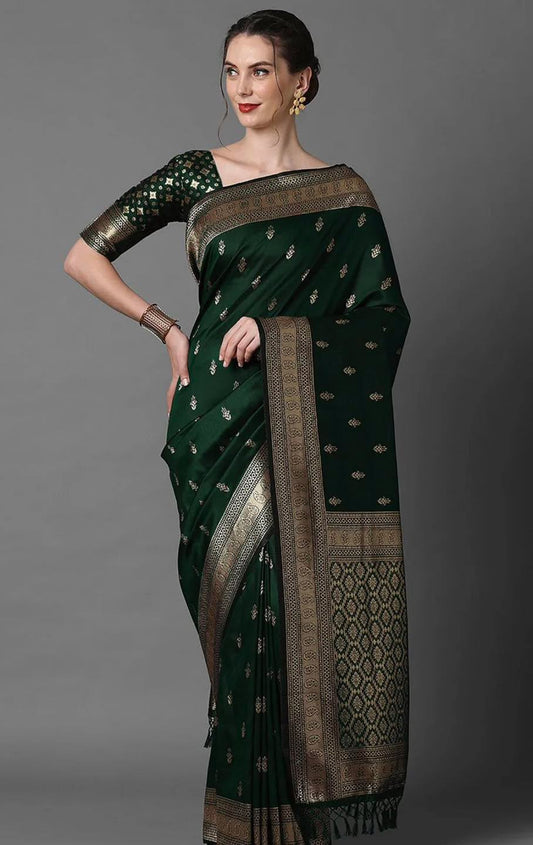 Deep Emerald Banarasi Silk