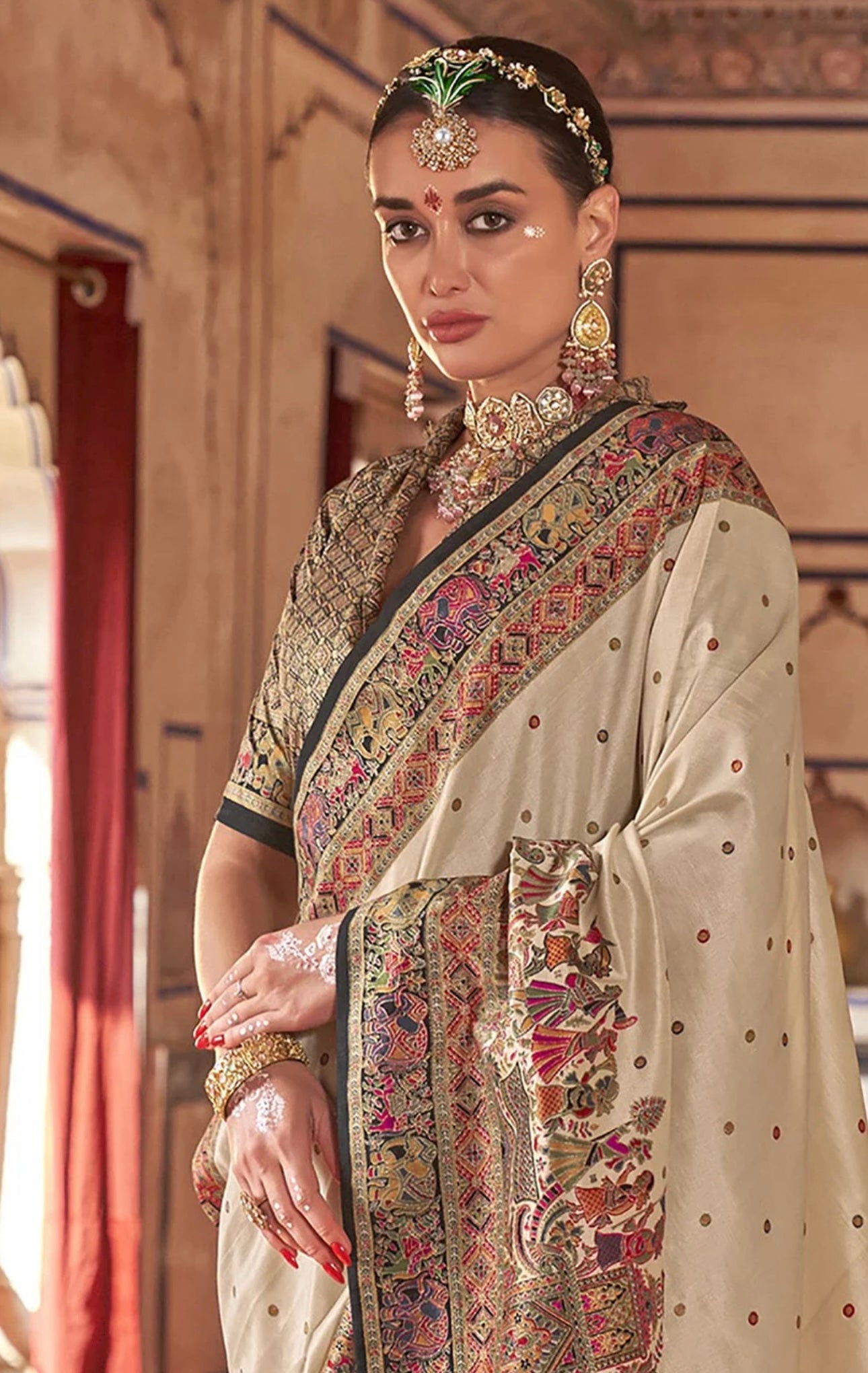 Off White & Brown Kani Silk saree