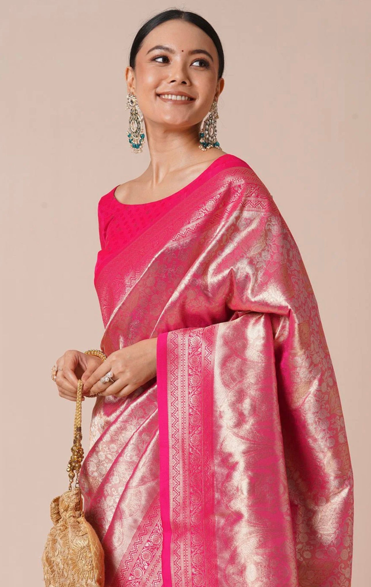 Hot Pink Kanjiwaram Saree