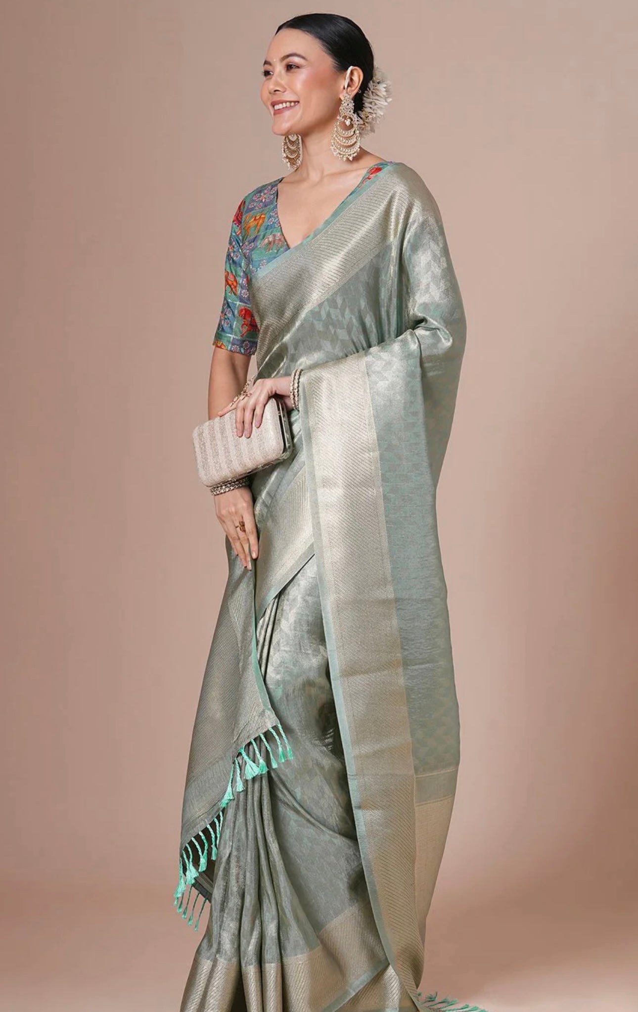 Sea green Kanjiwaram Saree
