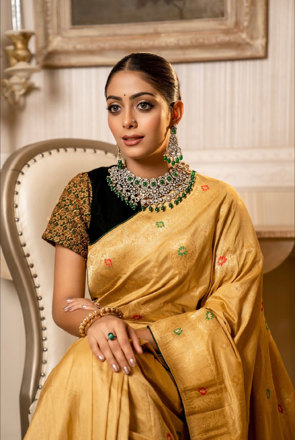 Golden katan saree